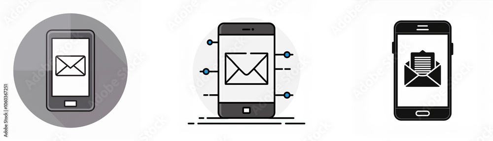 Fototapete Three different mobile phone icons, each showing a different aspect of receiving or sending emails.