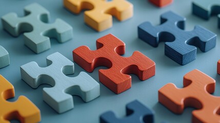 Colorful Puzzle Pieces Interlocking to Represent Unity and Cooperation on a Minimalist Background