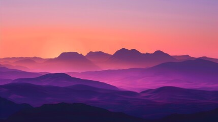 Obraz premium Abstract Purple Mountains with orange Sunset illustration