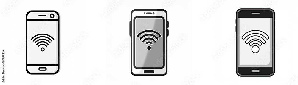 Leinwandbilder three different styles of smartphone icons with a wifi symbol displayed on the screen.
