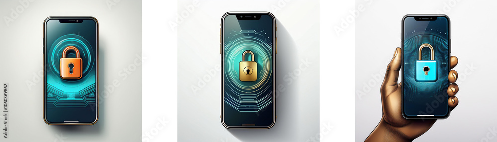 Aufkleber three smartphone screens with a padlock icon displayed.