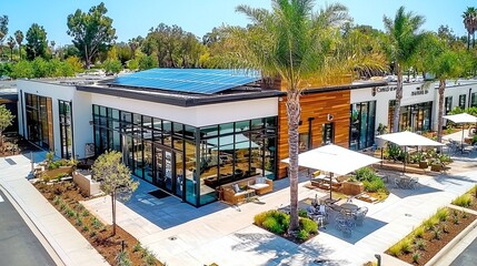 Fototapeta premium Modern Building with Patio and Solar Panels.