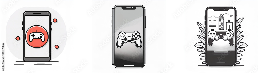 Aufkleber three illustrations of smartphones with game controllers displayed on the screen.