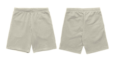 Two pairs of lightgray shorts with elastic waistbands.