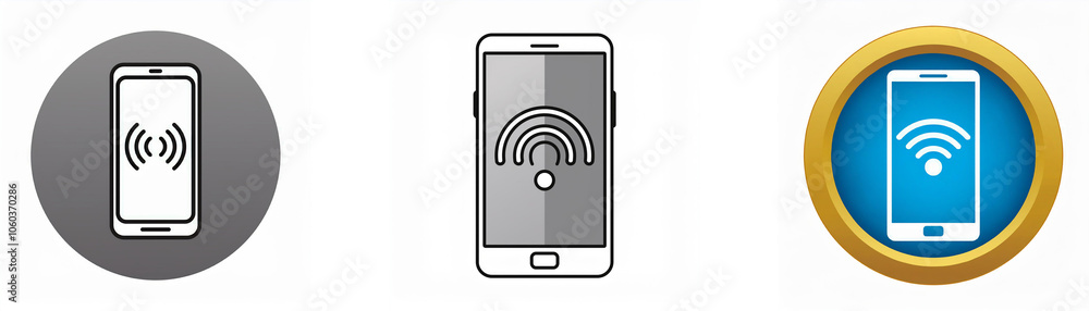 Leinwandbilder three stylized images of a mobile phone with a wifi signal icon on the screen.