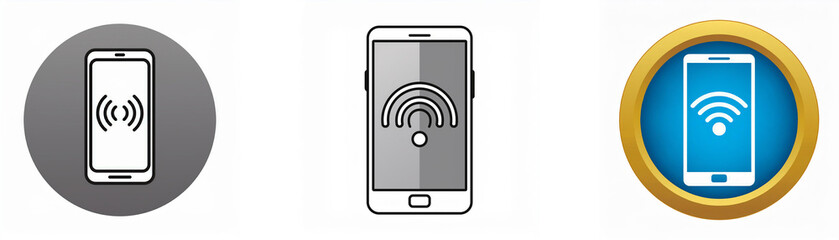 Three stylized images of a mobile phone with a wifi signal icon on the screen.