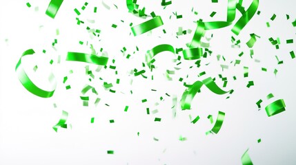 Fototapeta premium Green confetti celebration with dynamic motion on white