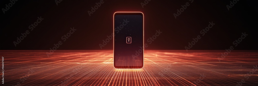 Aufkleber a smartphone is prominently displayed with a lock icon visible on its screen, set against a futurist
