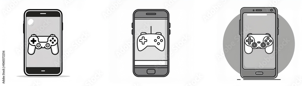 Aufkleber three smartphones with a video game controller icon displayed on their screens.