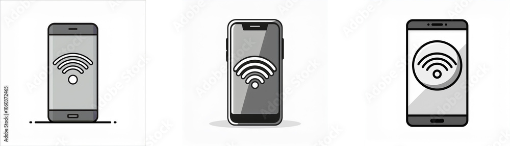 Poster three depictions of a smartphone with a wi-fi signal icon.