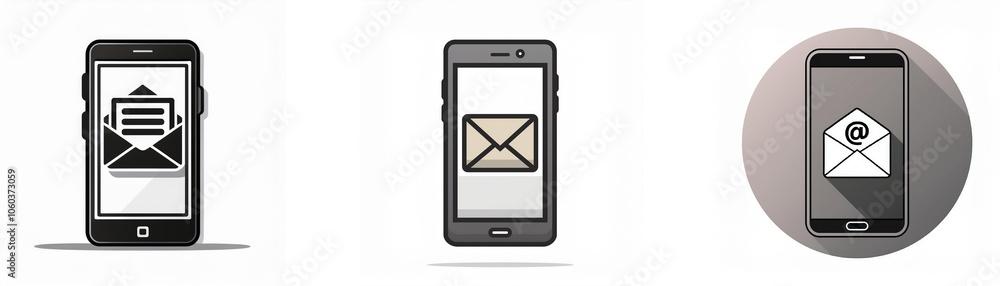 Poster three depictions of a smartphone screen with an envelope icon, symbolizing the act of sending an ema
