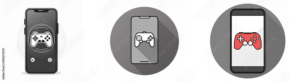 Aufkleber three illustrations of a smartphone with a gamepad on the screen.