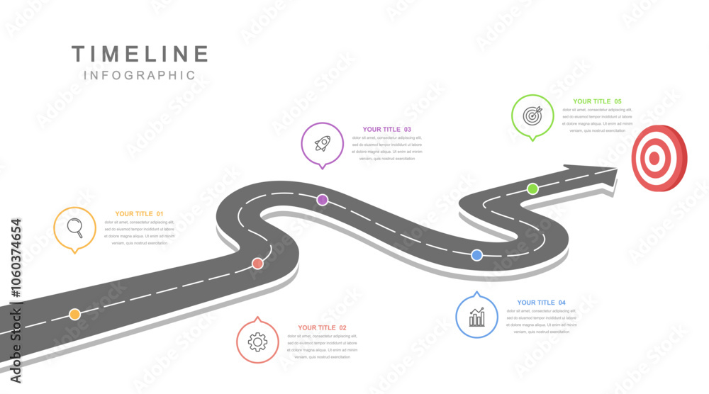 Wall mural business road map timeline infographic concept. with icons and 5 options, workflow layout, diagram, 