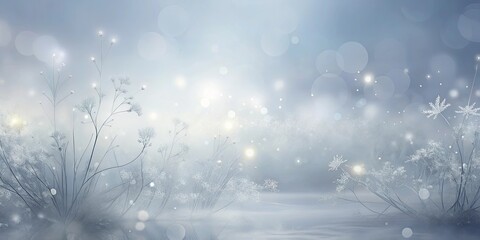 Frozen Field with Silver Glimmering Plants and Soft Bokeh Lights