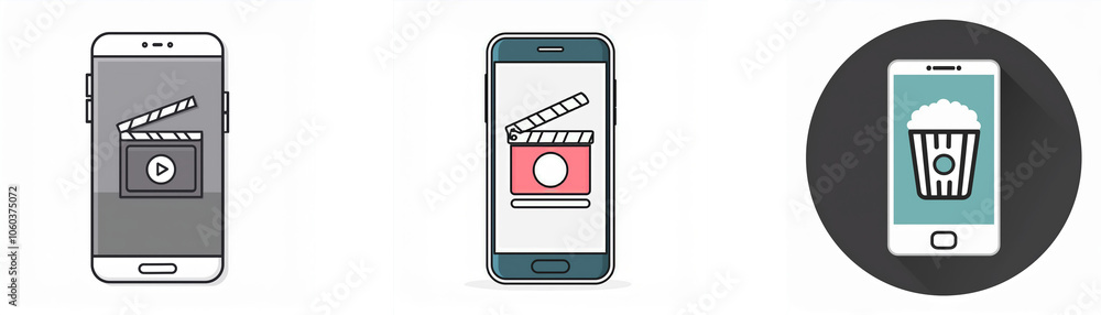Poster three smartphones with different app icons on their screens.