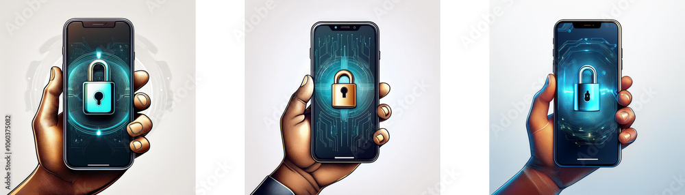 Aufkleber a hand holds up a smartphone displaying a digital padlock on the screen.