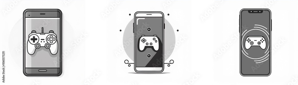 Aufkleber three cell phones are displayed with different designs of game controllers on the screen.