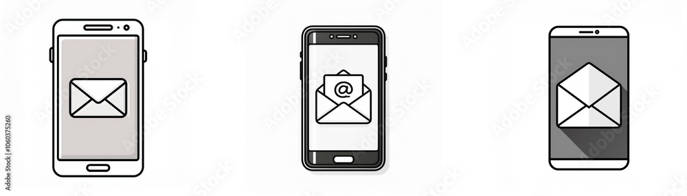 Poster three different smartphone designs, each showing a closed envelope icon.