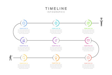 Business road map timeline infographic concept. with icons and 9 options, workflow layout, diagram, report, web design. Creative, vector, illustration.