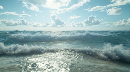 Obraz premium A tranquil ocean scene with waves gently crashing on the shore, evoking calm and determination.