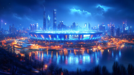 Futuristic City Skyline with Stadium Illustration