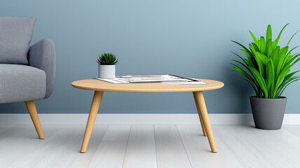 modern living room featuring stylish coffee table with documents, creating serene atmosphere