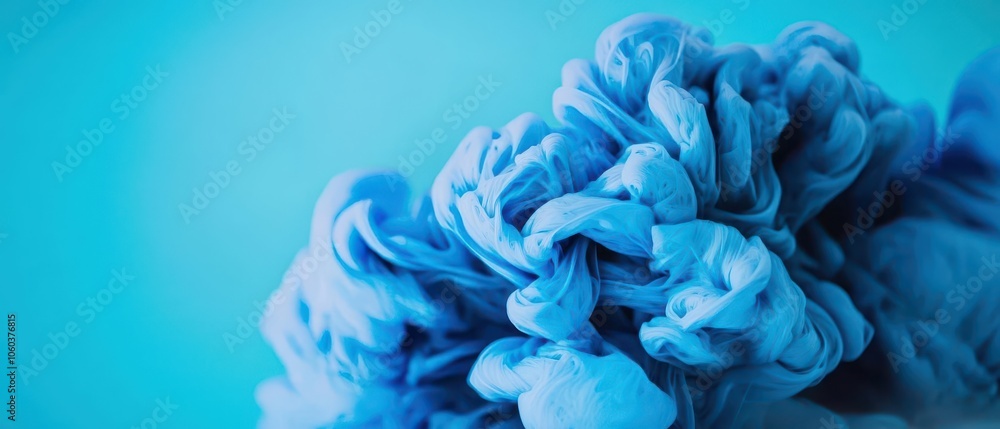 Poster vibrant blue ink swirling in water, creating captivating patterns. ideal for artistic projects and b