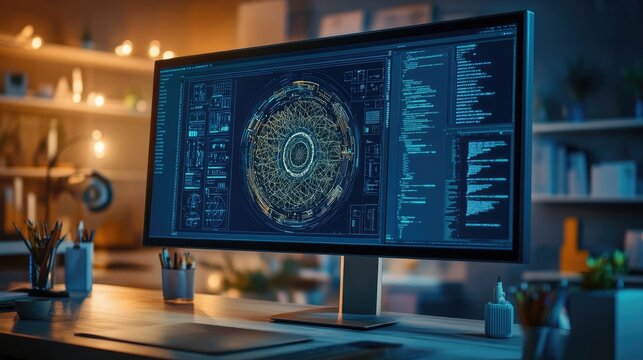 A vibrant workspace showcasing a computer screen displaying intricate vector designs created in Corel Draw.