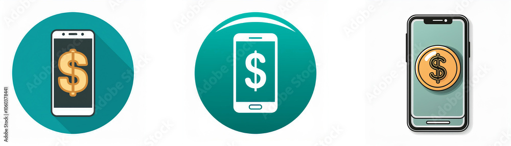 Poster Three different icons with a smartphone and a dollar sign, each with a different design.