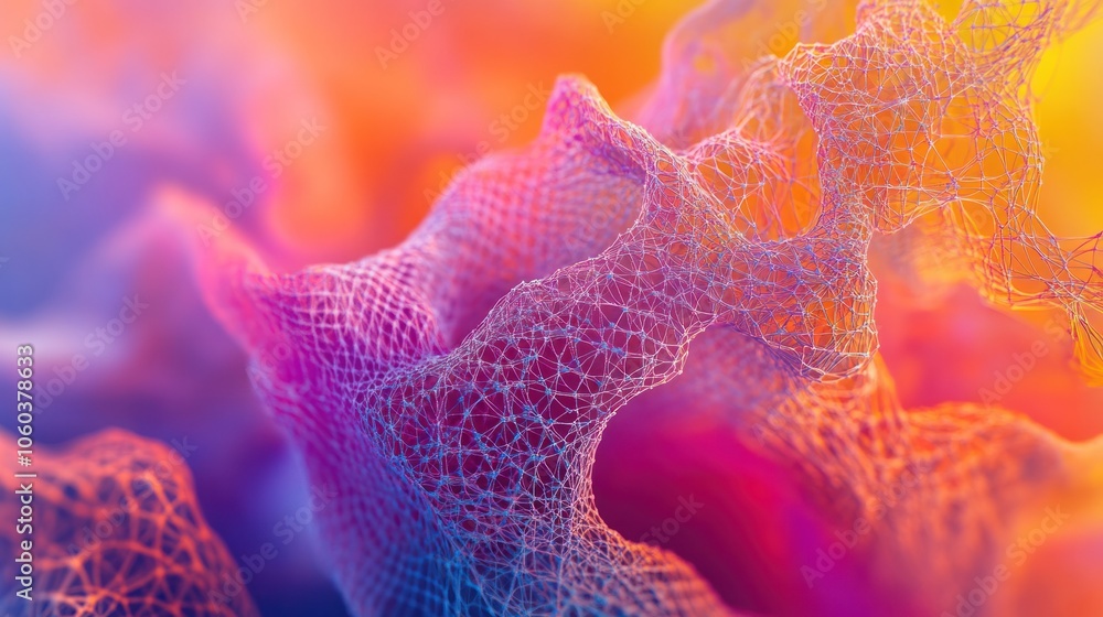 Poster dynamic abstract graph, where lines pulse and shift in real-time, visualizing the interaction of dat