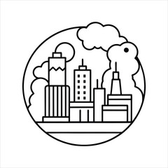 A urban centre air pollution logo icon line art,coloring page, vector illustration .