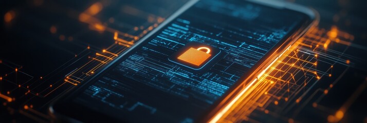 A smartphone screen shows a bright lock icon, symbolizing security measures and data protection in today's digital world. Generative AI