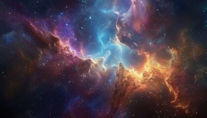 Cosmic Nebulae with Swirling Colors and Stars