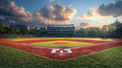 Obraz premium Baseball Field Sunset Background