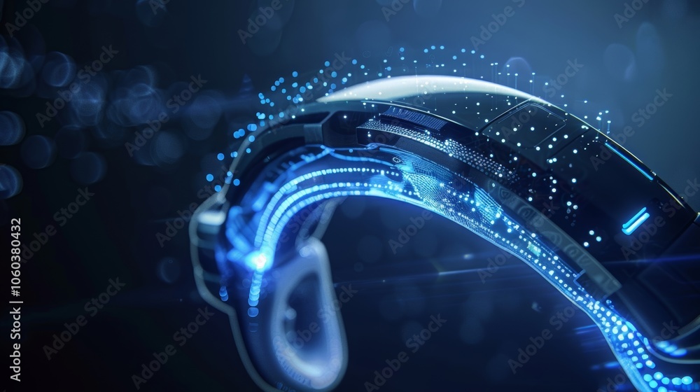 Poster futuristic device seamlessly integrating with a global network, visualized by intricate glowing line