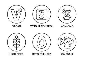 Main features icons for food dietary supplement labeling