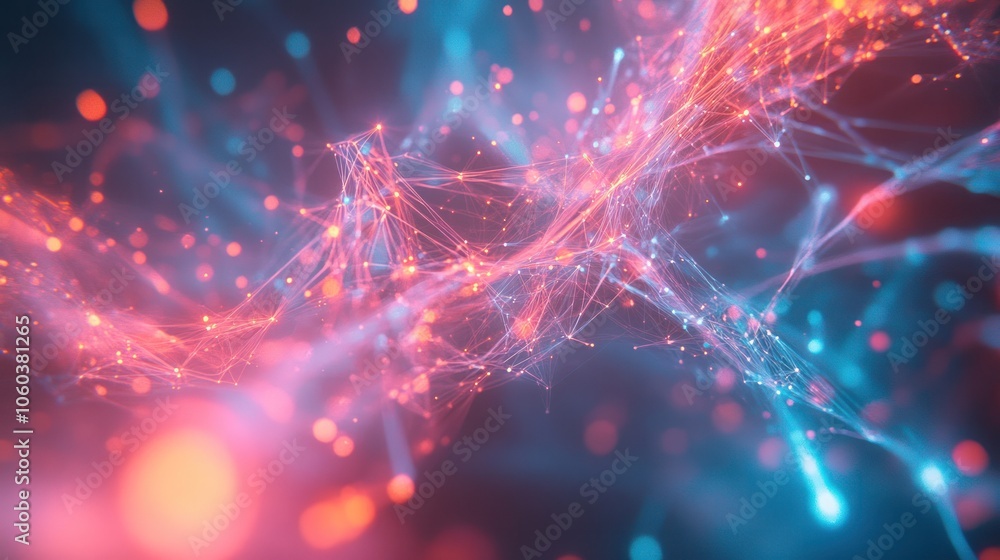 Poster a dynamic visualization of a global database, featuring a 3d neural network structure that symbolize