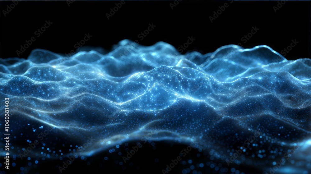 Poster abstract digital wave of data flowing in space illuminated by blue light