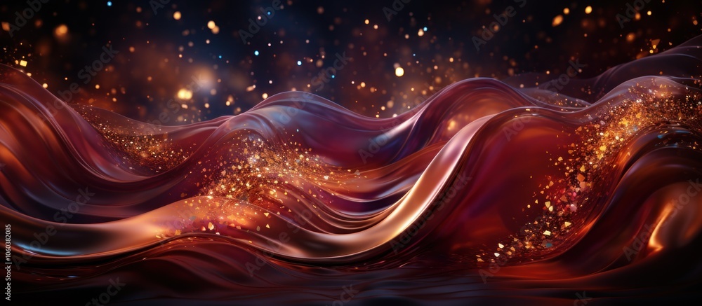 Poster abstract waves of shimmering textures and sparkling lights create a mesmerizing visual effect.