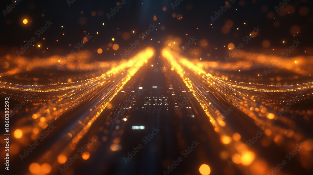 Aufkleber A central router surrounded by vibrant, glowing lines represents network data flow in a modern, digital setup during nighttime. Generative AI