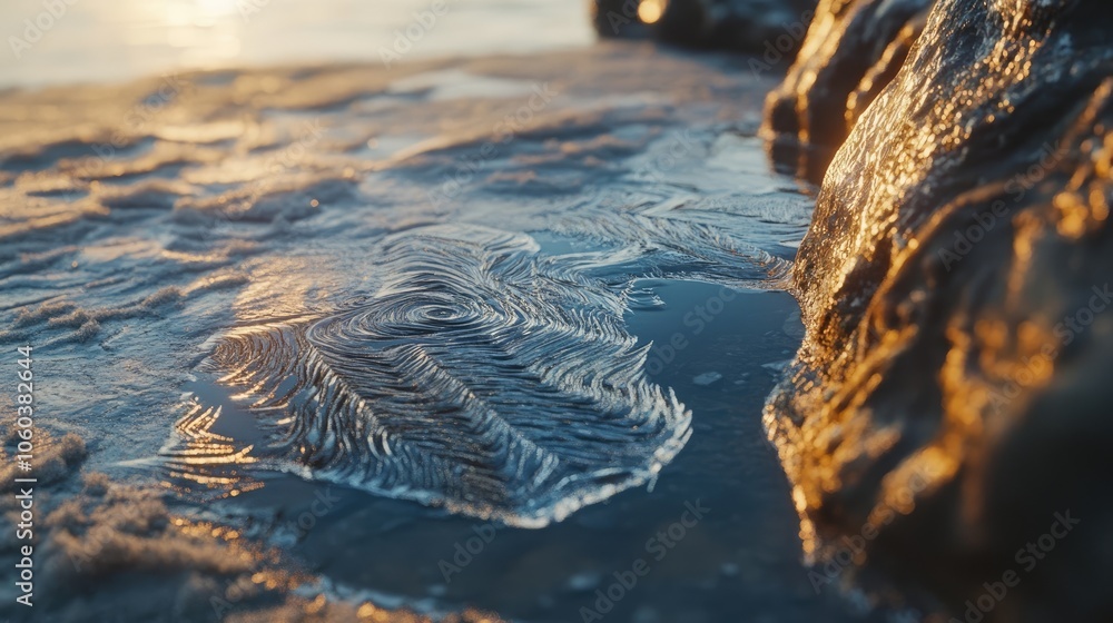 Poster frozen lake with intricate ice patterns.