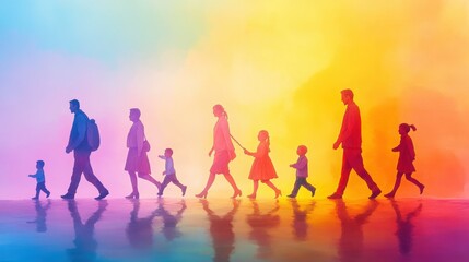 An illustration of a family at different life stages, from a young couple with a baby to a grandparent, walking together on a colorful timeline, highlighting the importance of financial planning for p