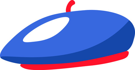 A vibrant vector illustration of an elegant beret in colors of French flag in a cartoon style. French cultural festivals. French products, clothing, services, or destinations with a touch of national 