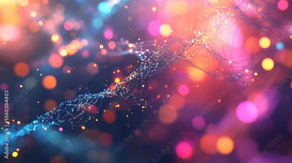 Poster a dynamic visualization of a global database, featuring a 3d neural network structure that symbolize