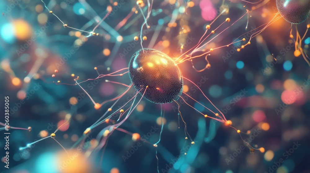 Poster a dynamic visualization of a global database, featuring a 3d neural network structure that symbolize