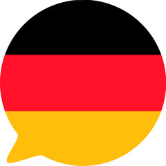 A vibrant vector illustration of a speech bubble in colors of German flag in a cartoon style. Germany's national pride through its bold and patriotic hues. German language and culture. Illustration is