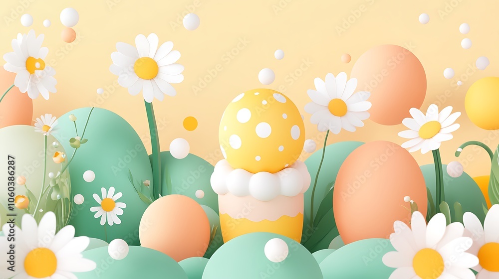 Aufkleber easter egg design with daisies plain textured background for web design and copy