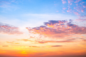 Beautiful , luxury soft gradient orange gold clouds and sunlight on the blue sky perfect for the background, take in everning,Twilight, Large size, high definition landscape photo