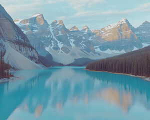 Fototapeta premium Stunning Mountain Range Reflected in Turquoise Lake - Photo