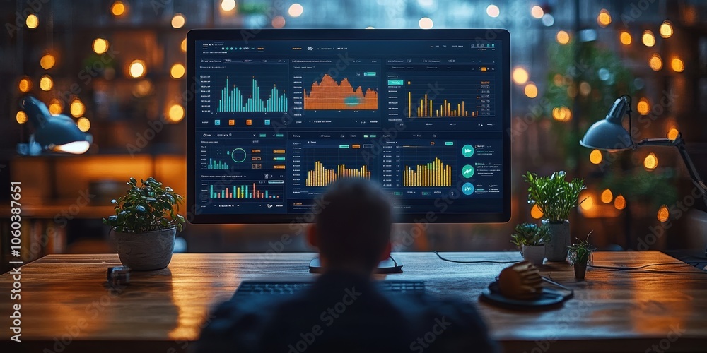 Poster analyzing digital marketing strategies through website analytics with vibrant data visualizations an